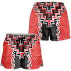 Red Niho Taniwha Mix Poutama Shorts for Women Unique Taniko Aotearoa - Aussie Hoodie