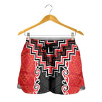Red Niho Taniwha Mix Poutama Shorts for Women Unique Taniko Aotearoa - Aussie Hoodie