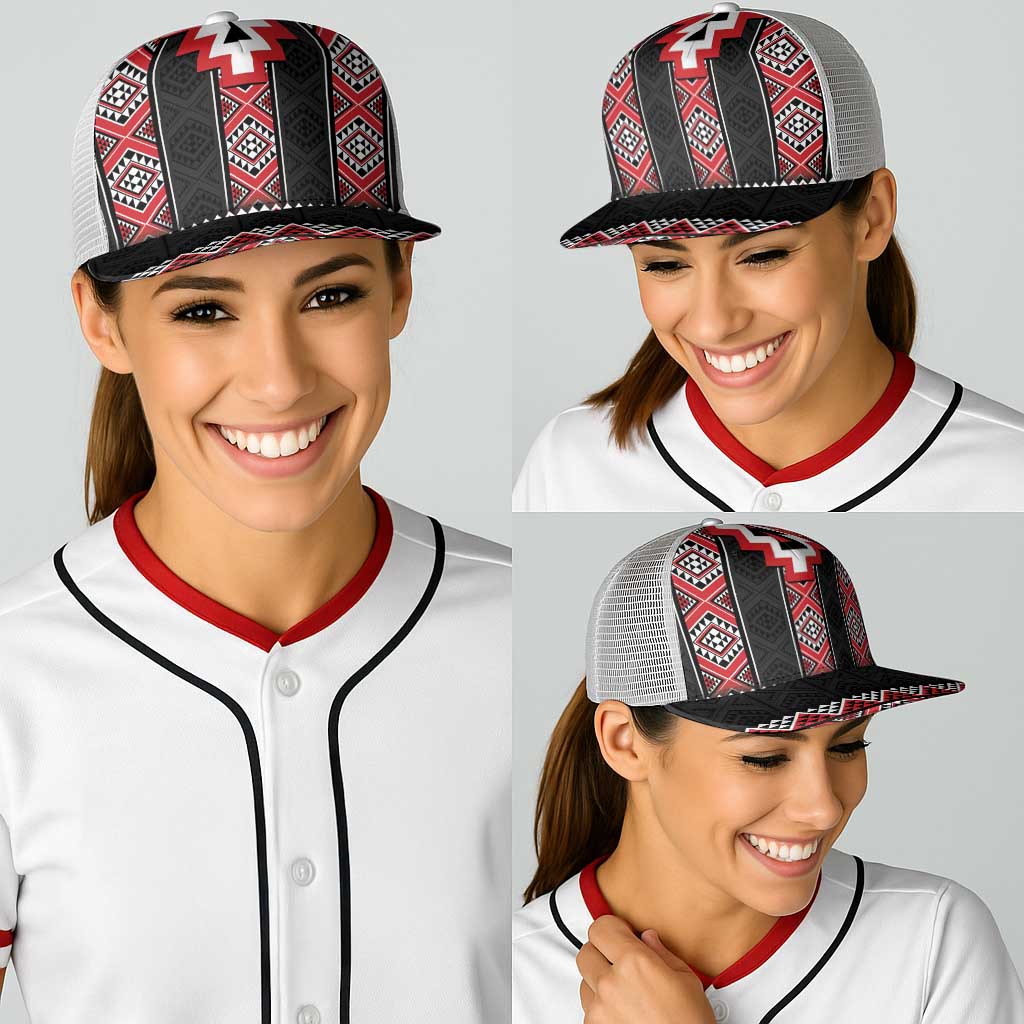 Red Taniko Aotearoa Baseball Net Cap Niho Taniwha Mix Poutama - Aussie Hoodie