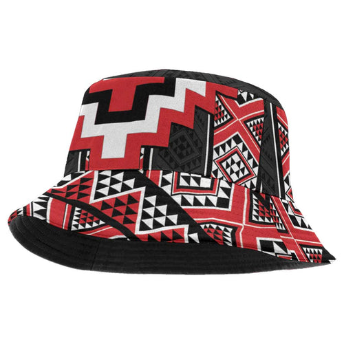 Red Taniko Aotearoa Bucket Hat Niho Taniwha Mix Poutama LT14