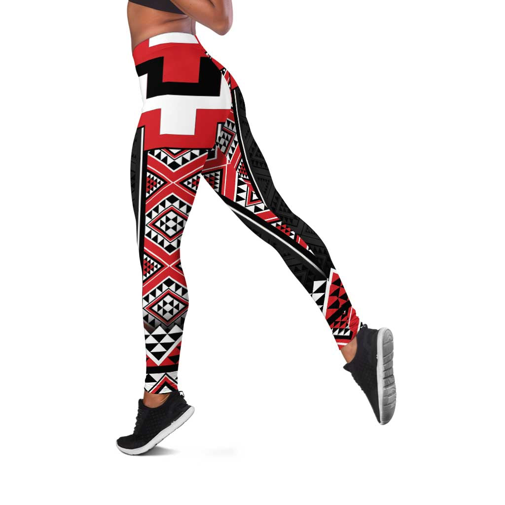 Red Taniko Aotearoa Leggings Niho Taniwha Mix Poutama