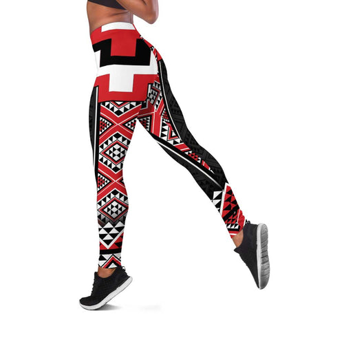 Red Taniko Aotearoa Leggings Niho Taniwha Mix Poutama