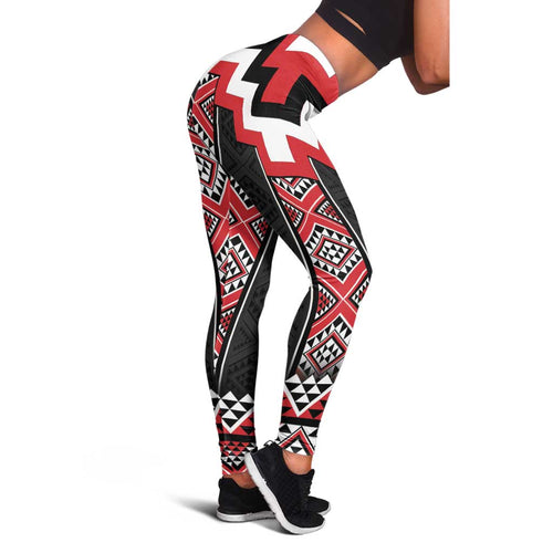 Red Taniko Aotearoa Leggings Niho Taniwha Mix Poutama