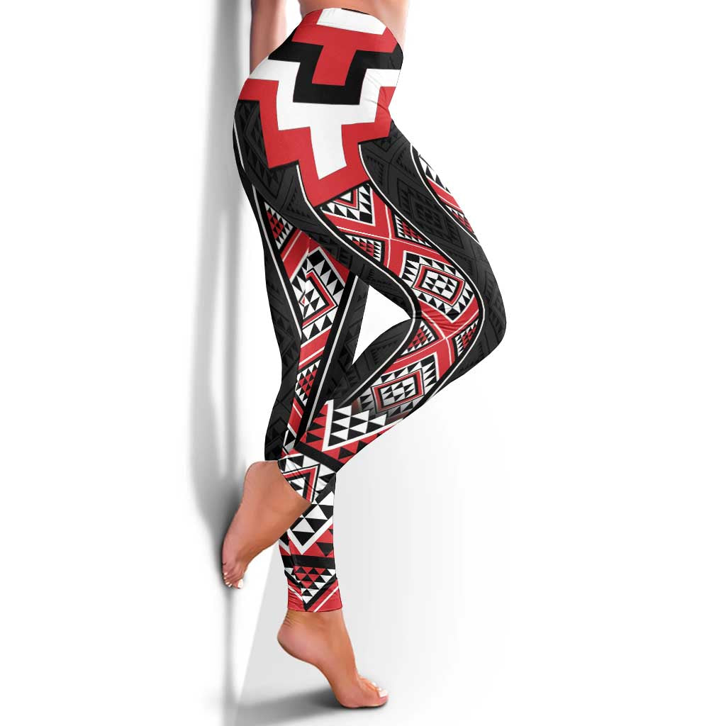 Red Taniko Aotearoa Leggings Niho Taniwha Mix Poutama