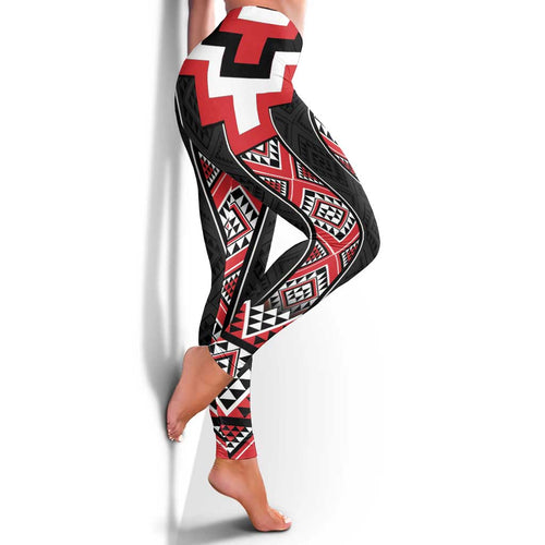 Red Taniko Aotearoa Leggings Niho Taniwha Mix Poutama