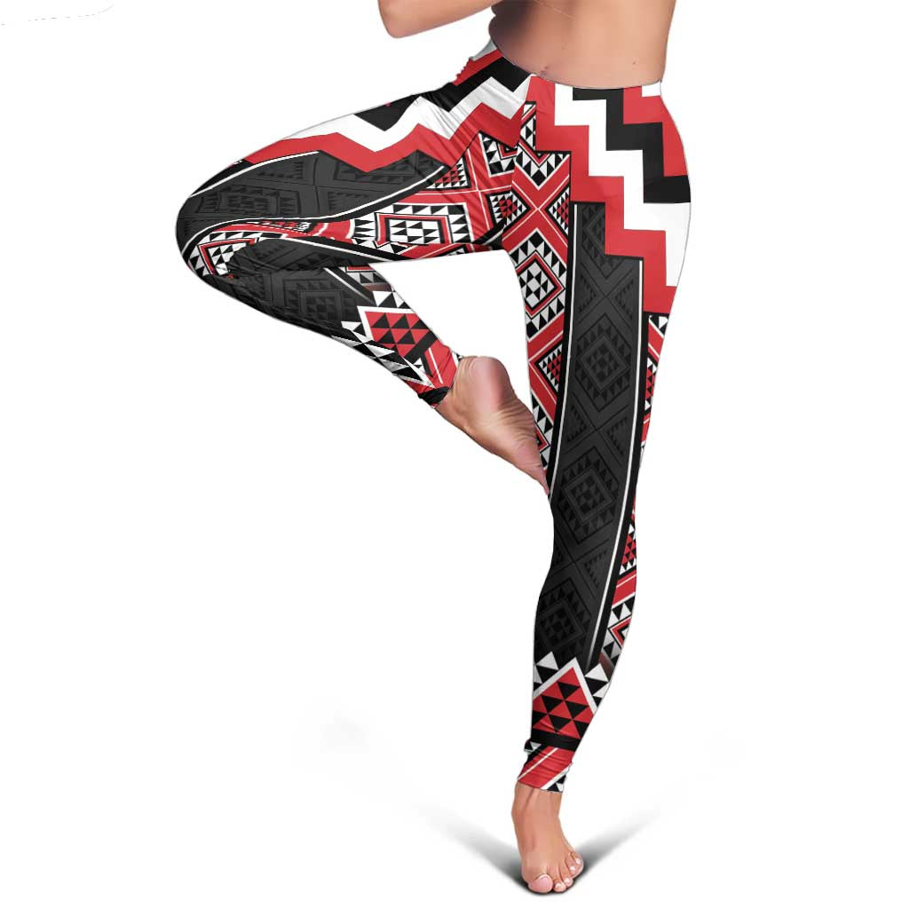 Red Taniko Aotearoa Leggings Niho Taniwha Mix Poutama
