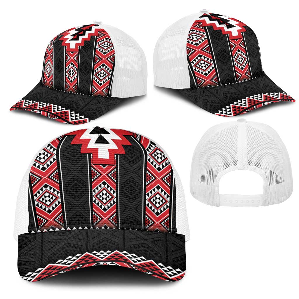 Red Taniko Aotearoa Mesh Trucker Cap Niho Taniwha Mix Poutama - Aussie Hoodie