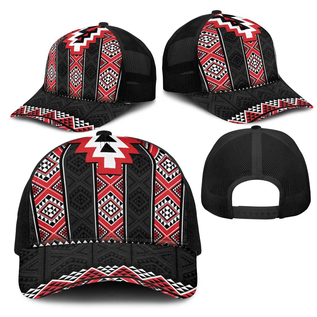 Red Taniko Aotearoa Mesh Trucker Cap Niho Taniwha Mix Poutama - Aussie Hoodie