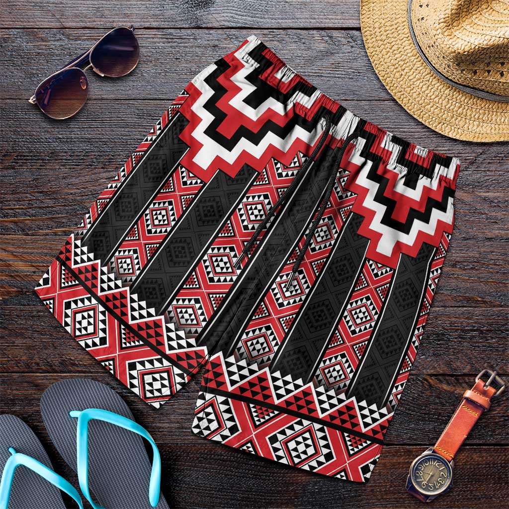 Red Taniko Aotearoa Shorts for Men Niho Taniwha Mix Poutama