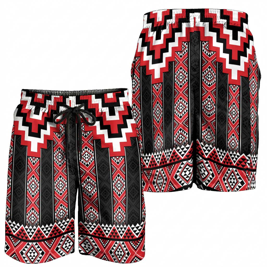 Red Taniko Aotearoa Shorts for Men Niho Taniwha Mix Poutama