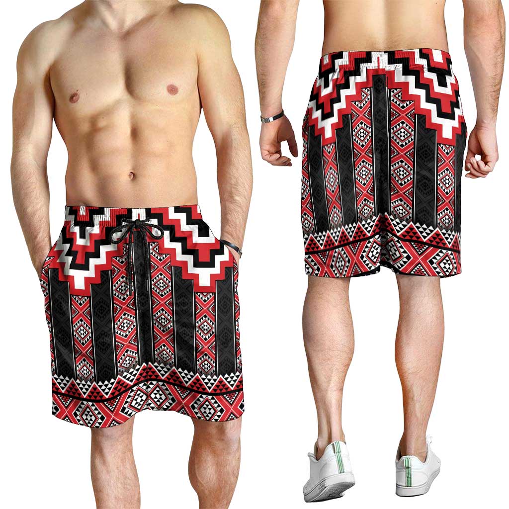 Red Taniko Aotearoa Shorts for Men Niho Taniwha Mix Poutama