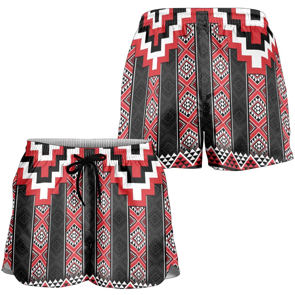Red Taniko Aotearoa Shorts for Women Niho Taniwha Mix Poutama