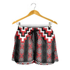 Red Taniko Aotearoa Shorts for Women Niho Taniwha Mix Poutama