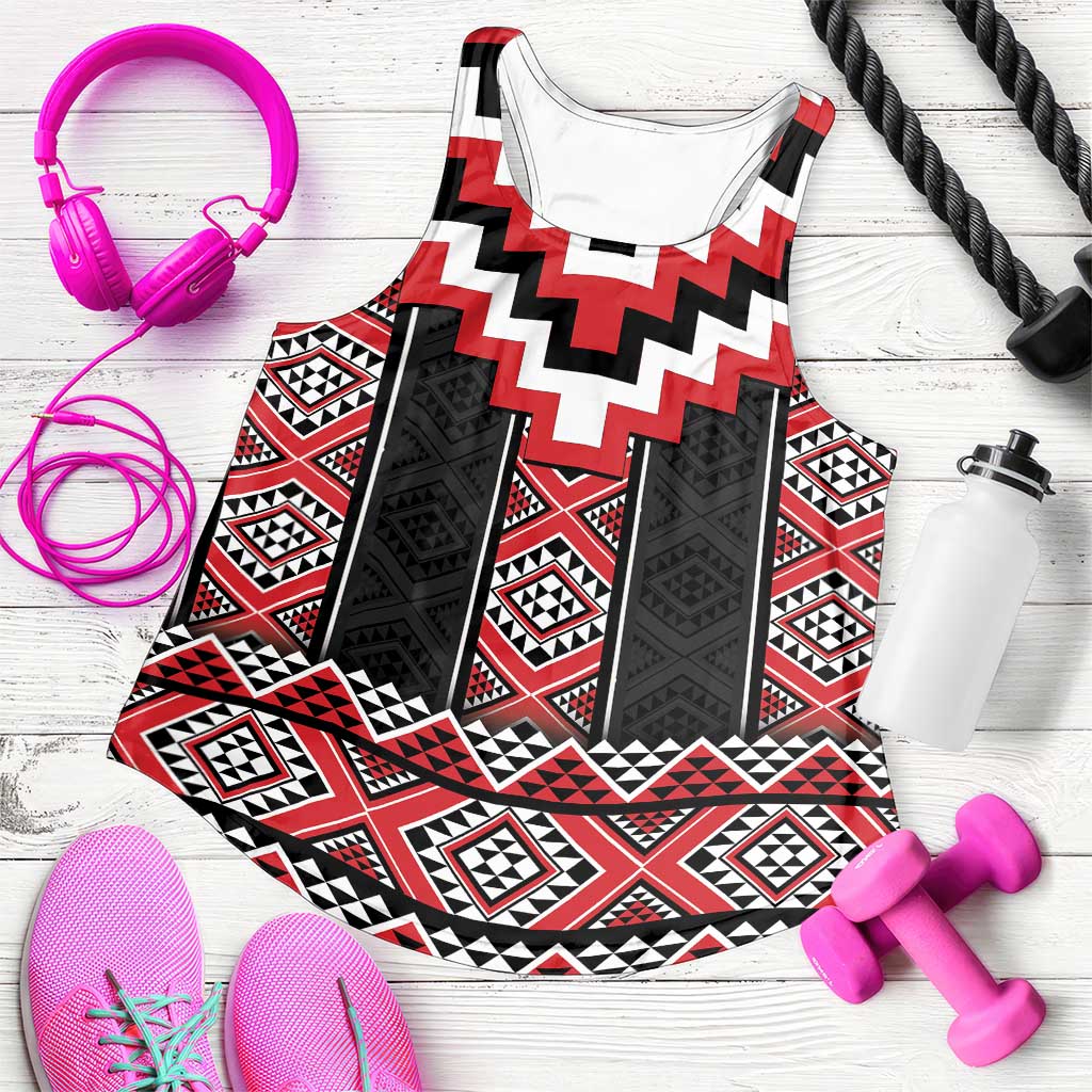 Red Taniko Aotearoa Women Racerback Tank Niho Taniwha Mix Poutama