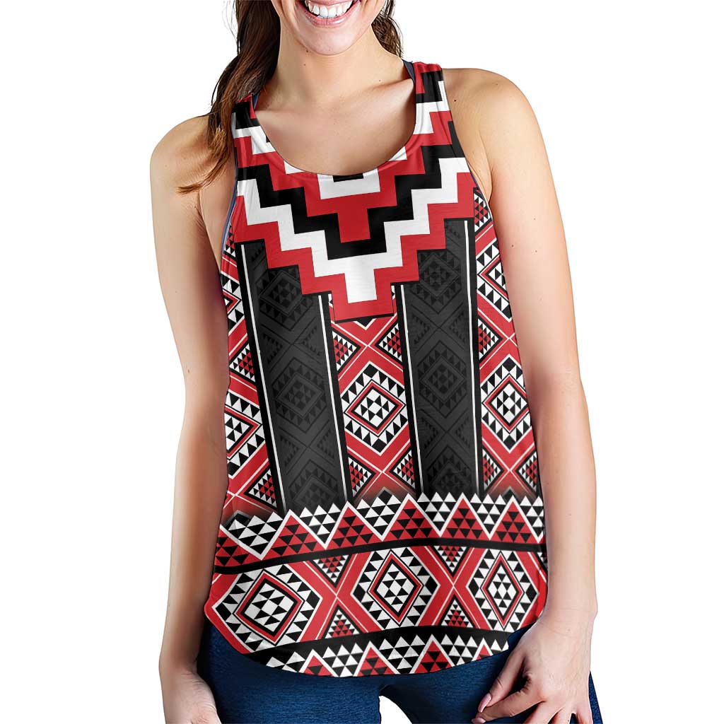 Red Taniko Aotearoa Women Racerback Tank Niho Taniwha Mix Poutama
