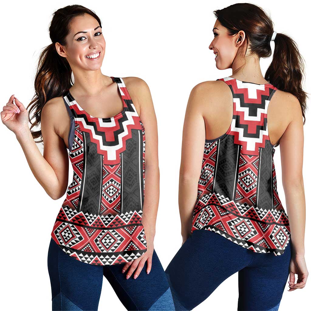 Red Taniko Aotearoa Women Racerback Tank Niho Taniwha Mix Poutama