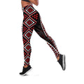 Red Tukutuku Pattern Aotearoa Leggings Niho Taniwha and Puhoro Motifs LT7