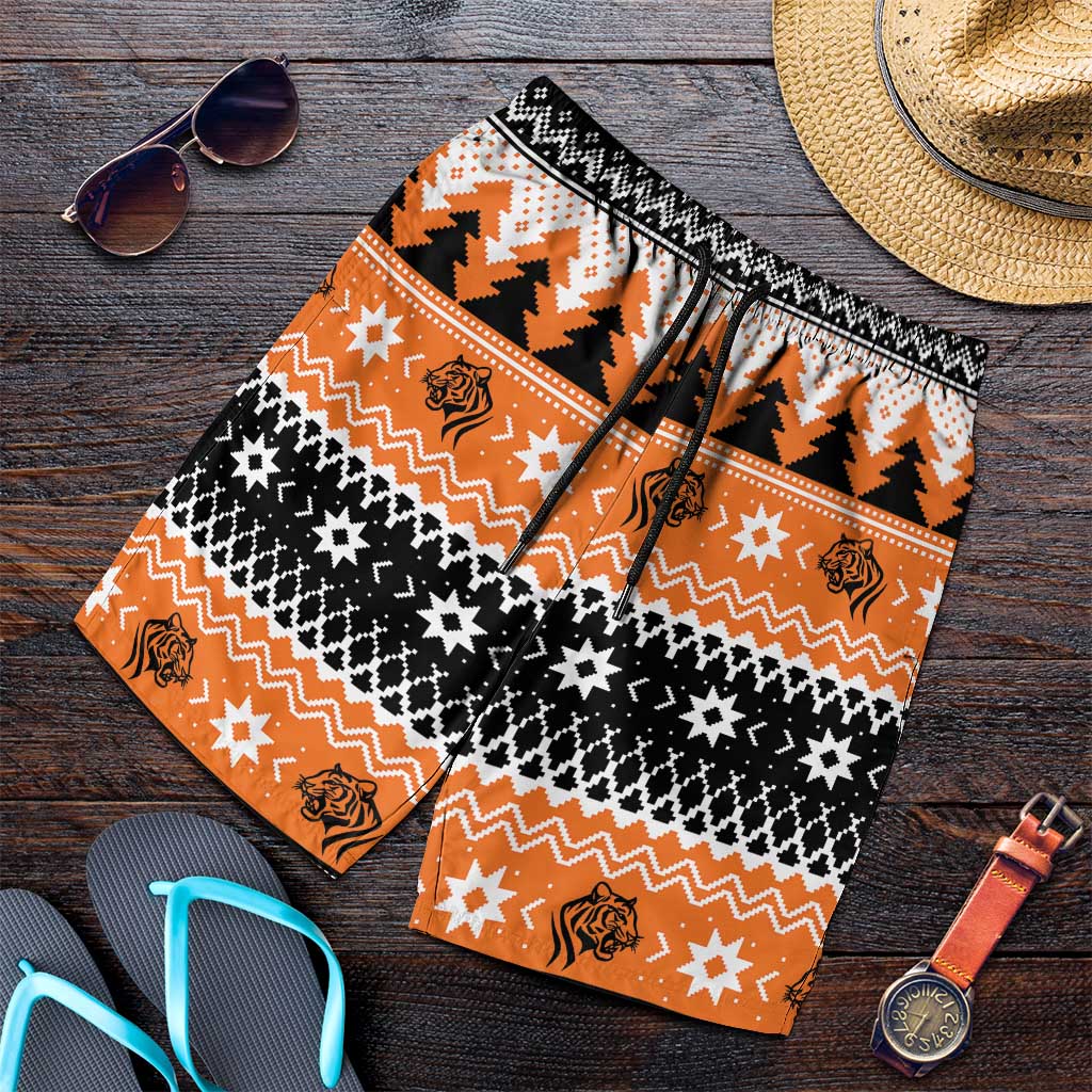 Santa Tiger Roar Shorts for Men Christmas Rugby League Spirit - Aussie Hoodie