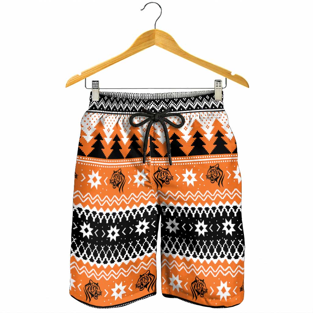 Santa Tiger Roar Shorts for Men Christmas Rugby League Spirit - Aussie Hoodie