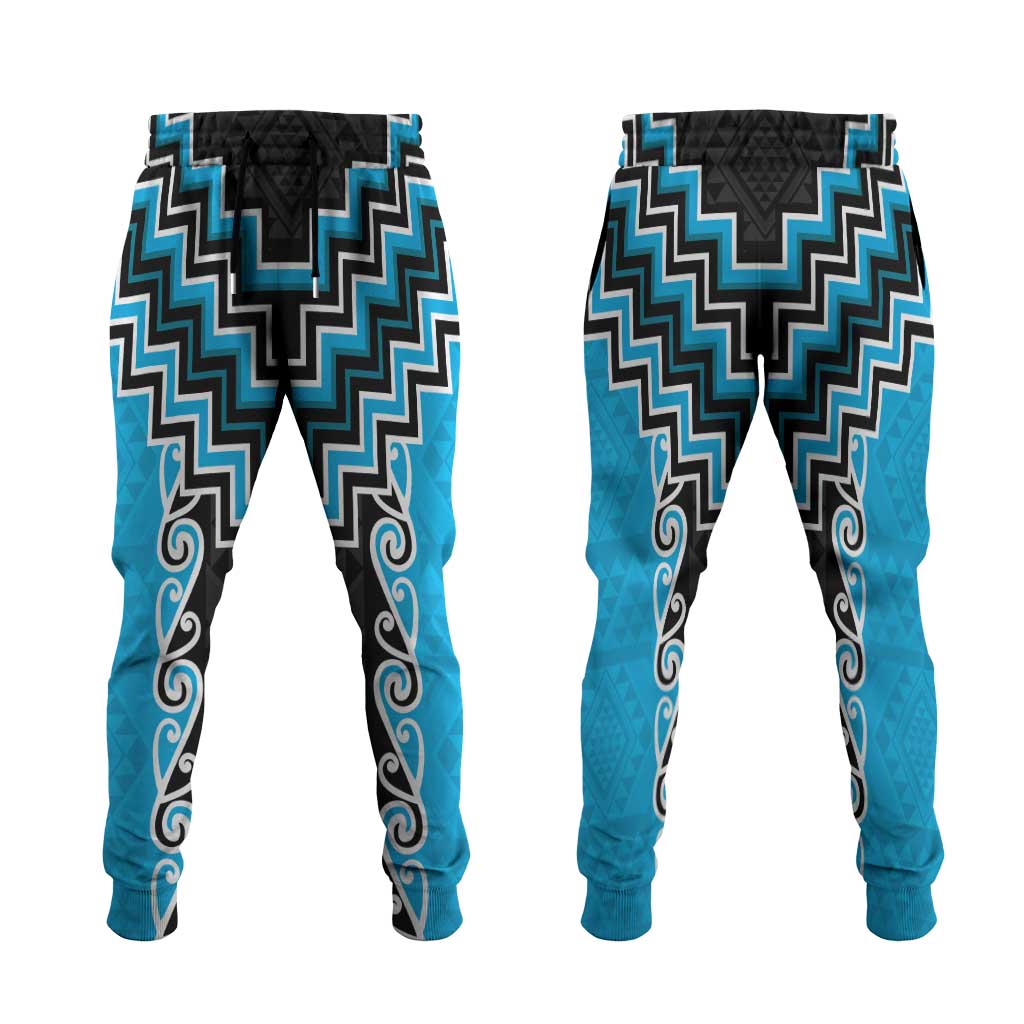 Sky Blue Niho Taniwha Mix Poutama Jogger Pants Unique Taniko Aotearoa - Aussie Hoodie