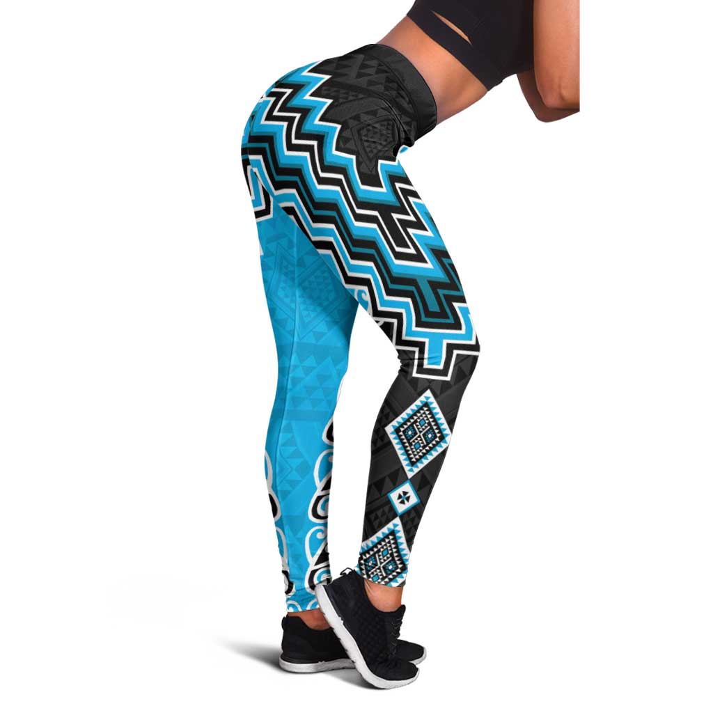 Sky Blue Niho Taniwha Mix Poutama Leggings Unique Taniko Aotearoa - Aussie Hoodie