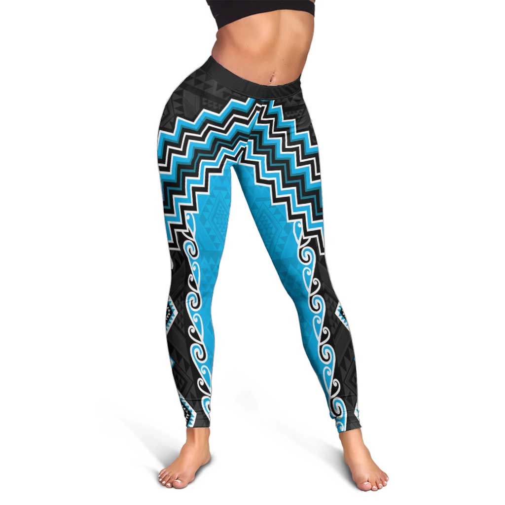 Sky Blue Niho Taniwha Mix Poutama Leggings Unique Taniko Aotearoa - Aussie Hoodie