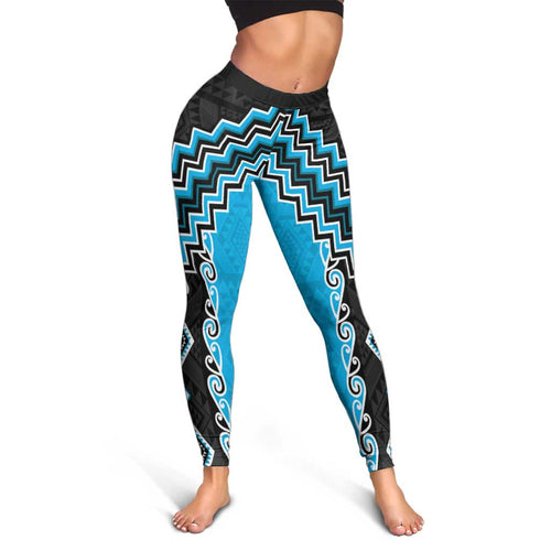 Sky Blue Niho Taniwha Mix Poutama Leggings Unique Taniko Aotearoa - Aussie Hoodie