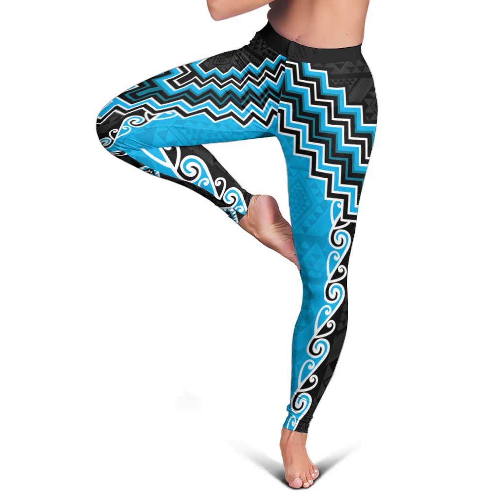 Sky Blue Niho Taniwha Mix Poutama Leggings Unique Taniko Aotearoa - Aussie Hoodie