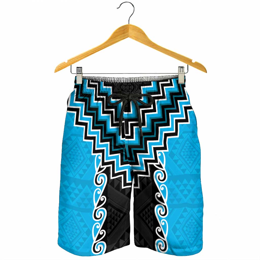 Sky Blue Niho Taniwha Mix Poutama Shorts for Men Unique Taniko Aotearoa - Aussie Hoodie