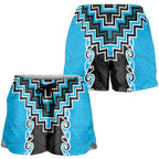 Sky Blue Niho Taniwha Mix Poutama Shorts for Women Unique Taniko Aotearoa - Aussie Hoodie