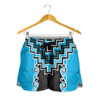 Sky Blue Niho Taniwha Mix Poutama Shorts for Women Unique Taniko Aotearoa - Aussie Hoodie