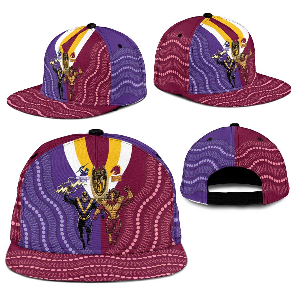 Storm And Broncos Rugby Snapback Cap Melbourne Brisbane Final Together Mascots Style - Aussie Hoodie