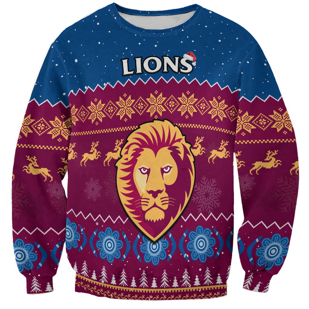 Brisbane Football Sweatshirt Lions Indigenous Merry Christmas LT14