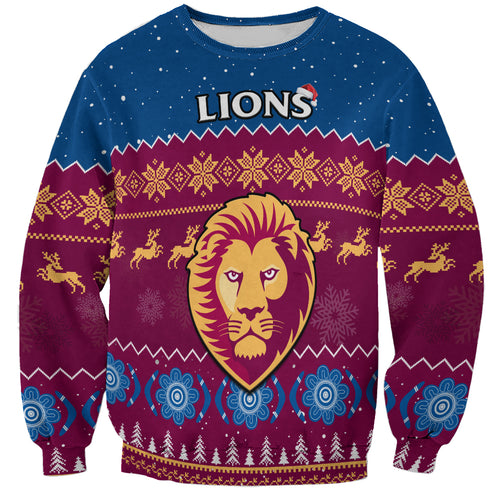 Brisbane Football Sweatshirt Lions Indigenous Merry Christmas LT14