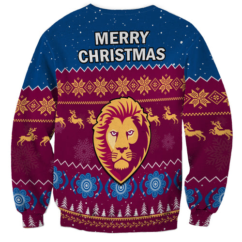 Brisbane Football Sweatshirt Lions Indigenous Merry Christmas LT14