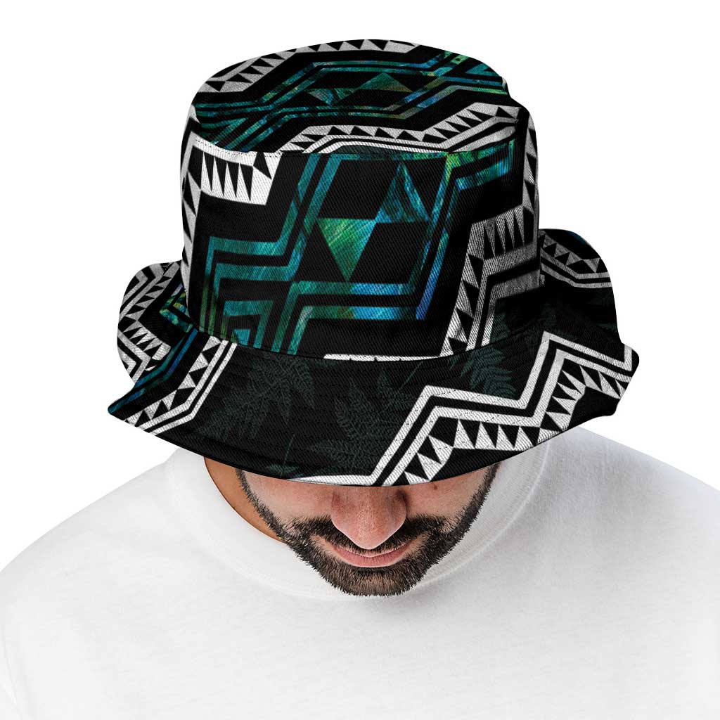 Taniko Aotearoa Mix Paua Shell Bucket Hat Niho Taniwha Turquoise Glitter - Aussie Hoodie