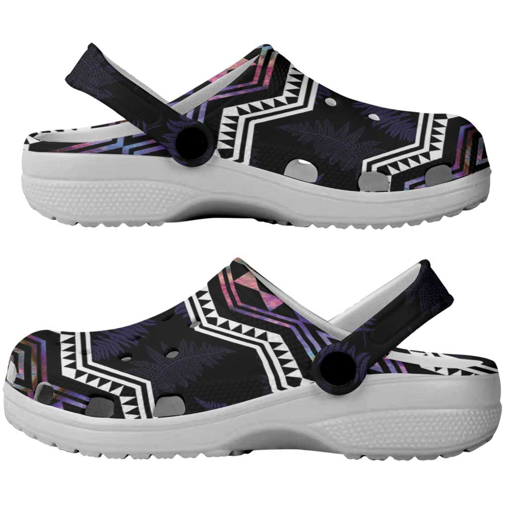 Taniko Aotearoa Mix Paua Shell Clogs Shoes Niho Taniwha Lilac Glitter - Aussie Hoodie