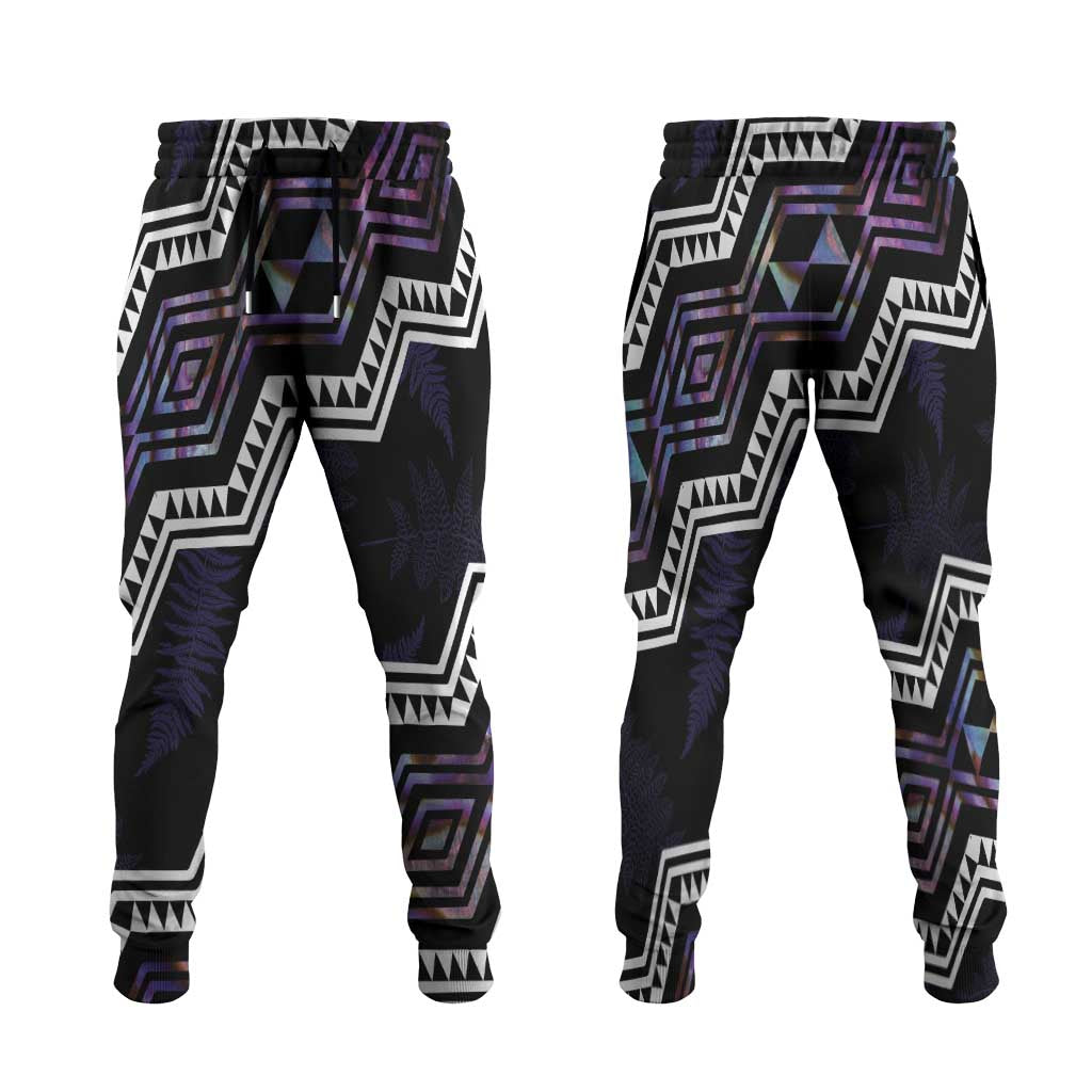 Taniko Aotearoa Mix Paua Shell Jogger Pants Niho Taniwha Lilac Glitter - Aussie Hoodie
