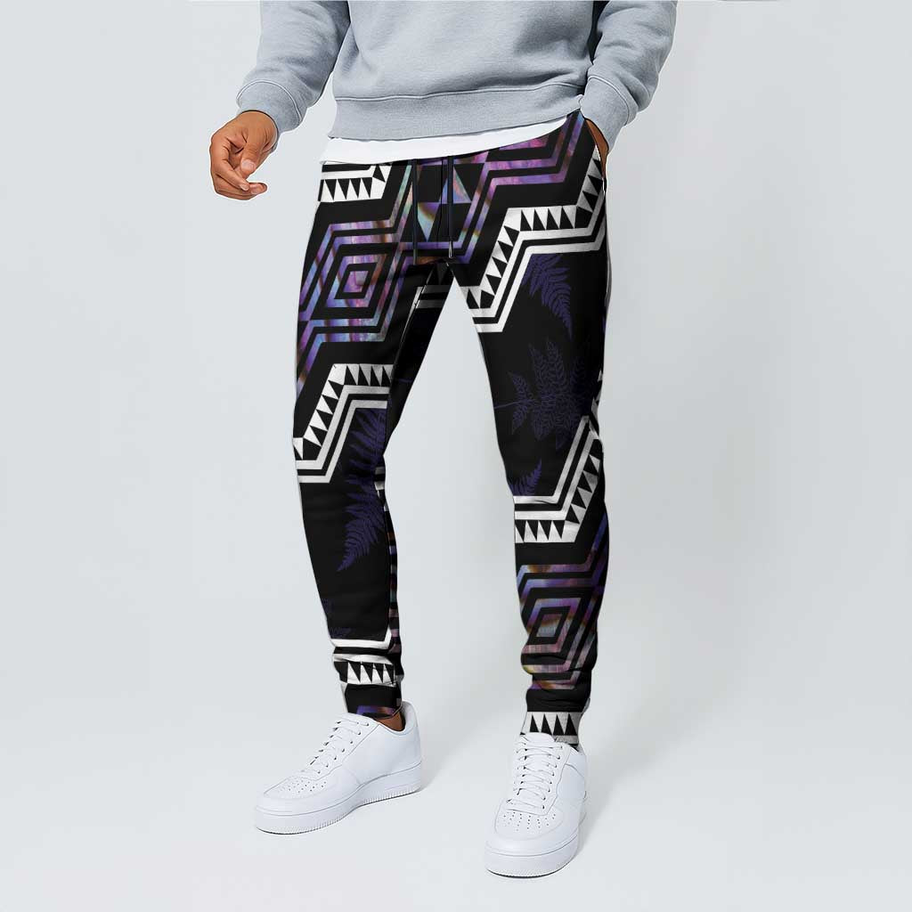 Taniko Aotearoa Mix Paua Shell Jogger Pants Niho Taniwha Lilac Glitter - Aussie Hoodie