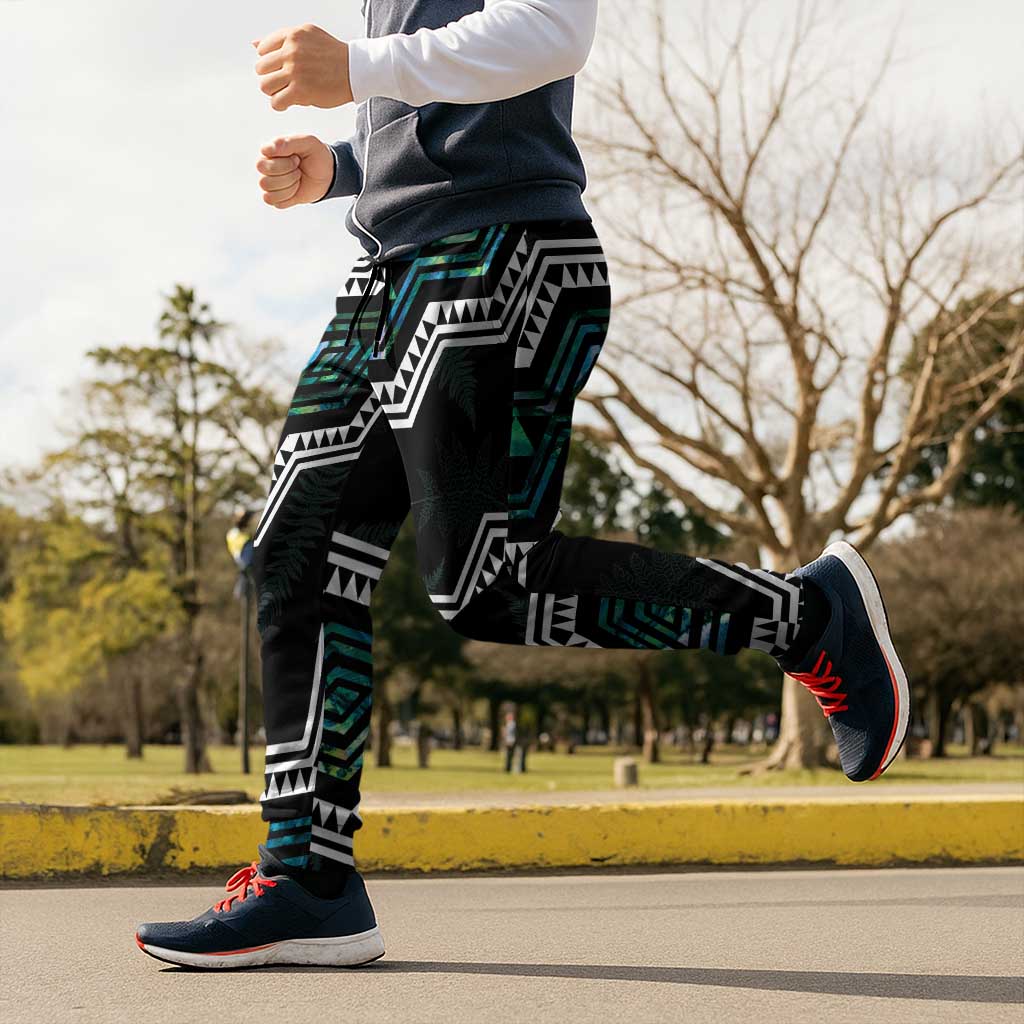 Taniko Aotearoa Mix Paua Shell Jogger Pants Niho Taniwha Turquoise Glitter - Aussie Hoodie