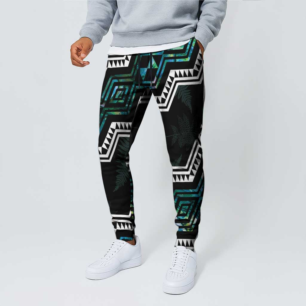 Taniko Aotearoa Mix Paua Shell Jogger Pants Niho Taniwha Turquoise Glitter - Aussie Hoodie