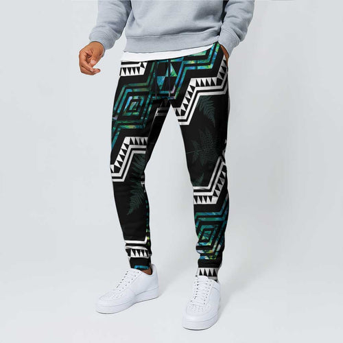 Taniko Aotearoa Mix Paua Shell Jogger Pants Niho Taniwha Turquoise Glitter - Aussie Hoodie