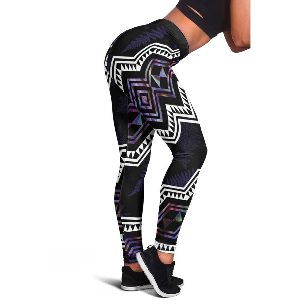 Taniko Aotearoa Mix Paua Shell Leggings Niho Taniwha Lilac Glitter - Aussie Hoodie