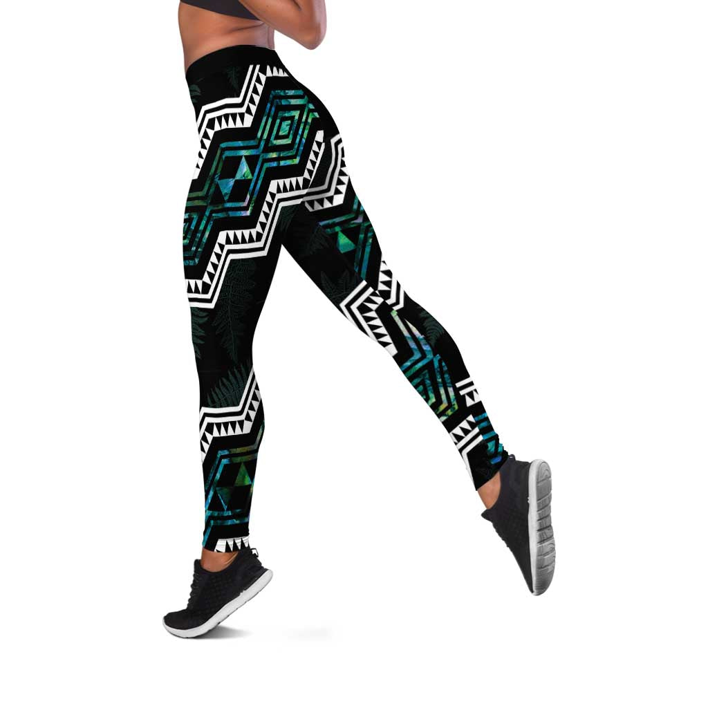 Taniko Aotearoa Mix Paua Shell Leggings Niho Taniwha Turquoise Glitter - Aussie Hoodie
