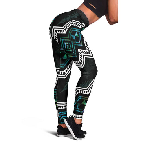 Taniko Aotearoa Mix Paua Shell Leggings Niho Taniwha Turquoise Glitter - Aussie Hoodie