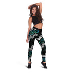 Taniko Aotearoa Mix Paua Shell Leggings Niho Taniwha Turquoise Glitter - Aussie Hoodie