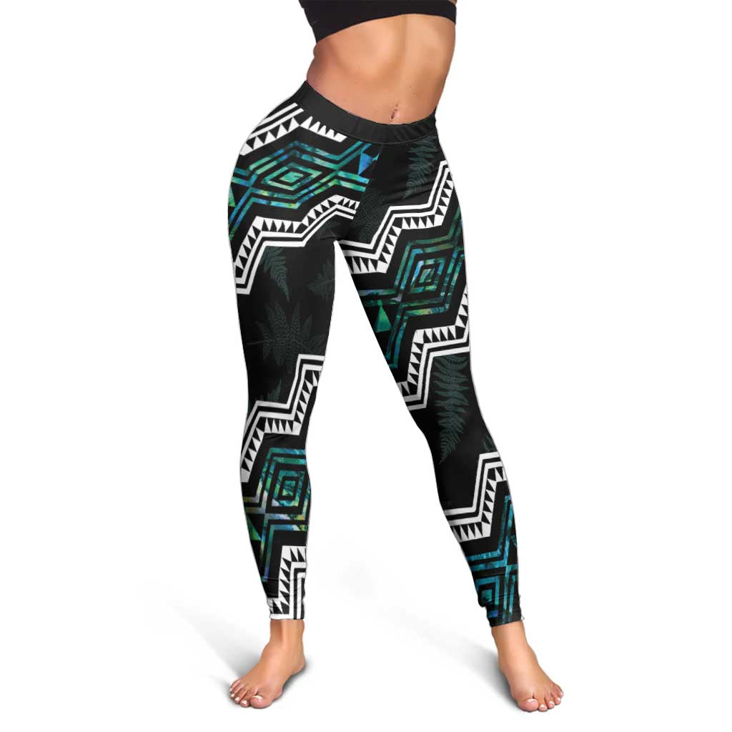 Taniko Aotearoa Mix Paua Shell Leggings Niho Taniwha Turquoise Glitter - Aussie Hoodie