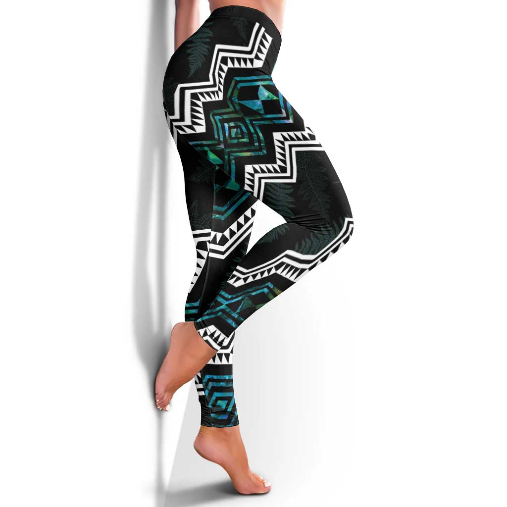 Taniko Aotearoa Mix Paua Shell Leggings Niho Taniwha Turquoise Glitter - Aussie Hoodie