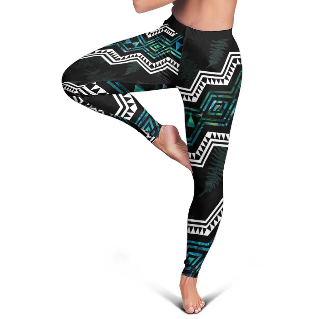 Taniko Aotearoa Mix Paua Shell Leggings Niho Taniwha Turquoise Glitter - Aussie Hoodie