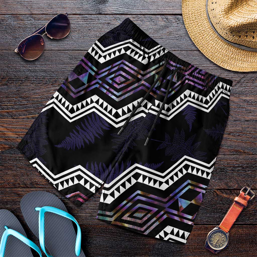 Taniko Aotearoa Mix Paua Shell Shorts for Men Niho Taniwha Lilac Glitter - Aussie Hoodie
